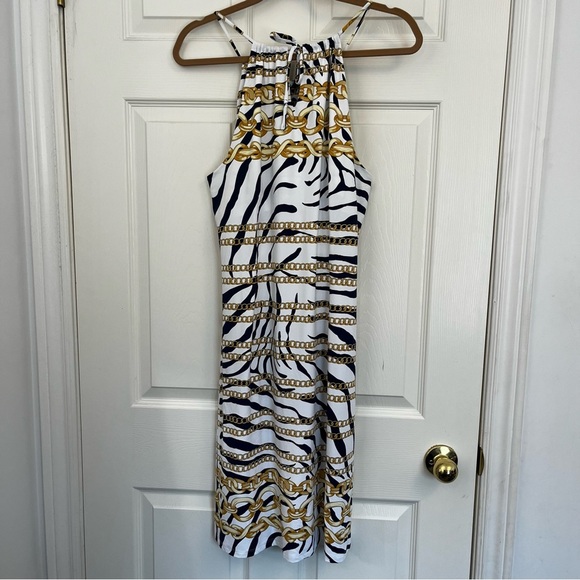 NWT J. McLaughlin Maria Halter Dress Navy Zebra Chains Size Large - Picture 2 of 9